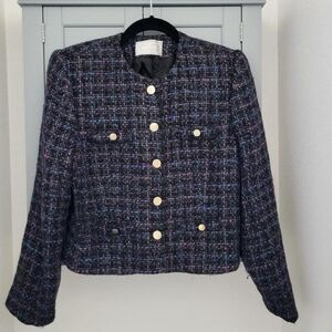 Vintage Black Blue Purple Tweed Jacket Gold Buttons Old Money Contemporary 14
